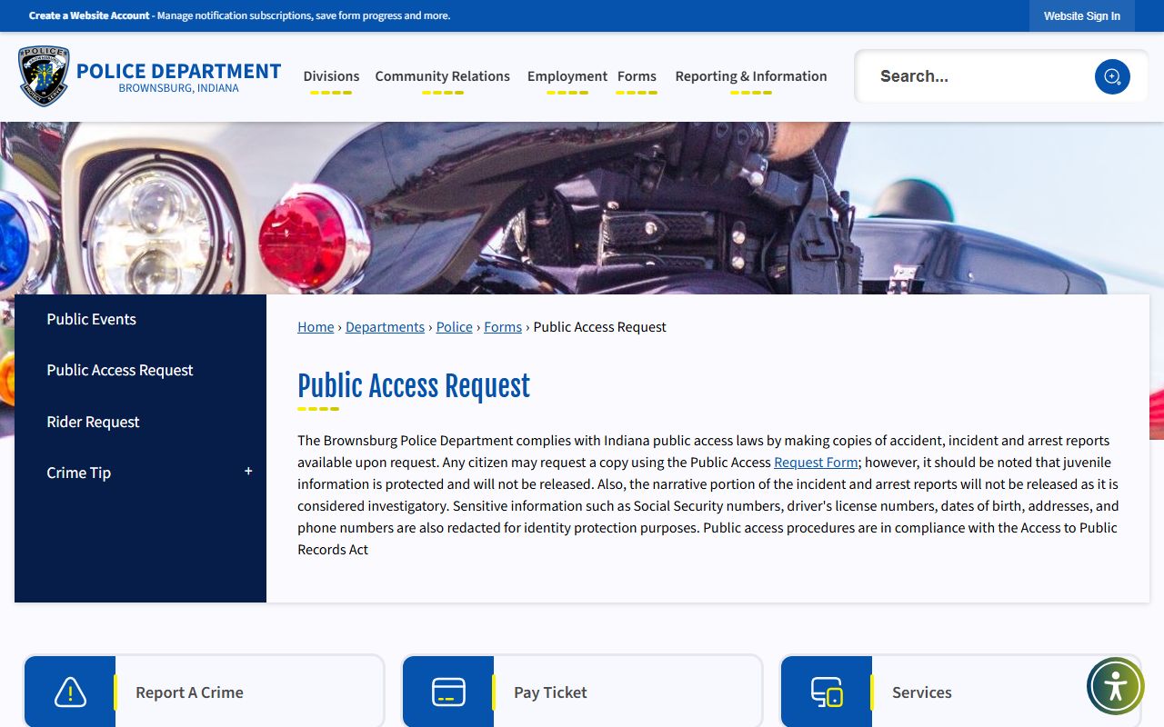Brownsburg police public access request portal