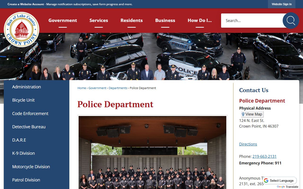 Crown Point Police Department website