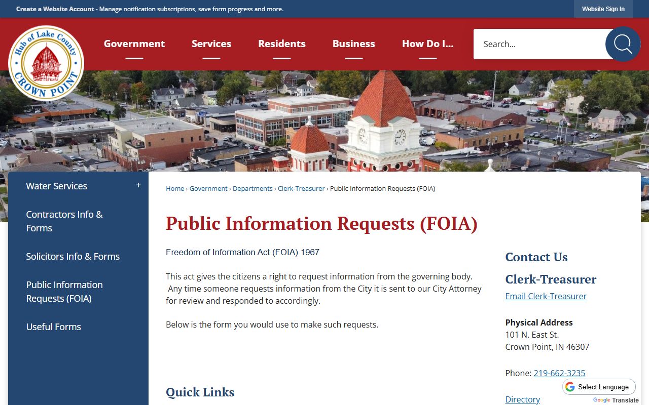 Crown Point FOIA public information request portal