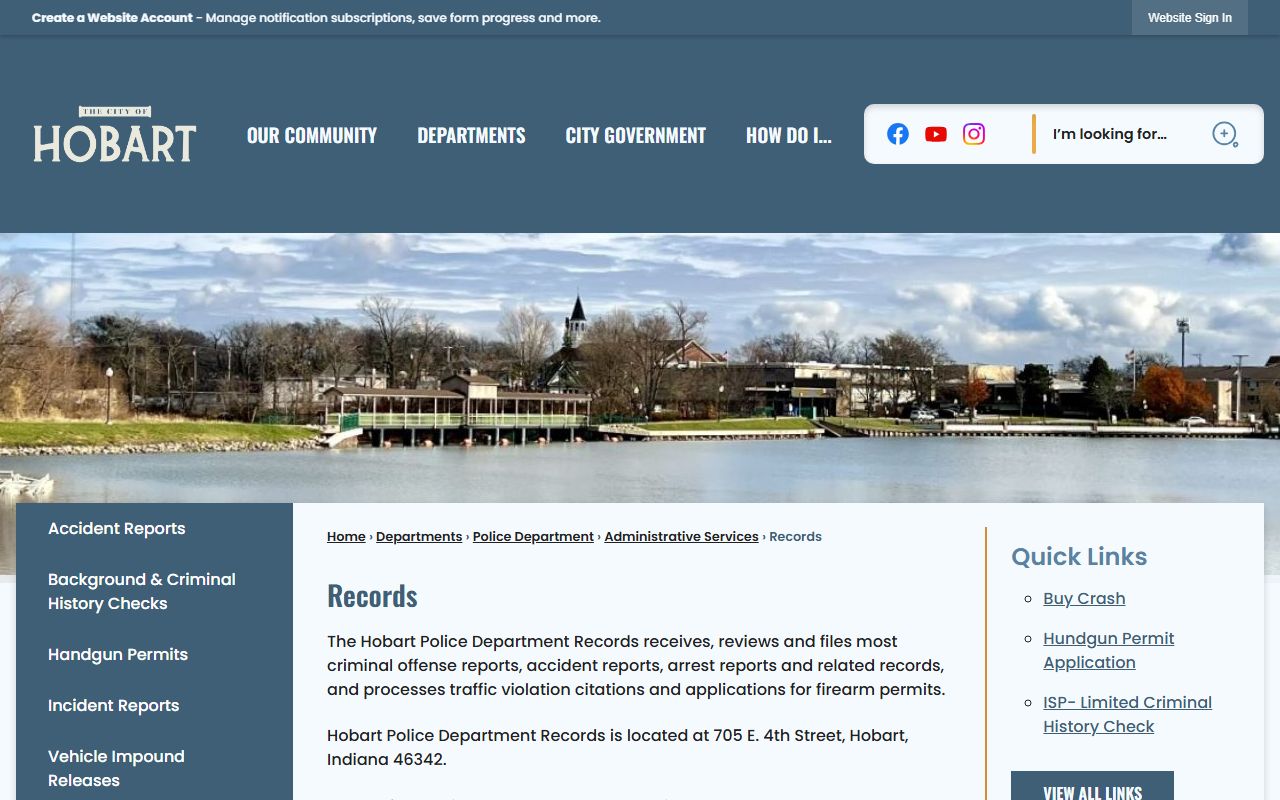 Hobart Police Records Division page with fee information