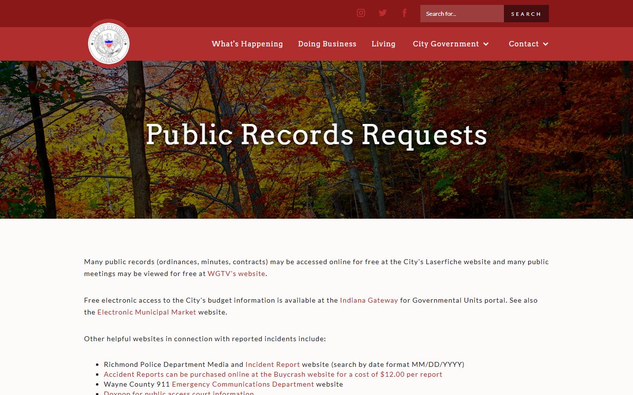 Richmond Police public records request page with submission and fee details