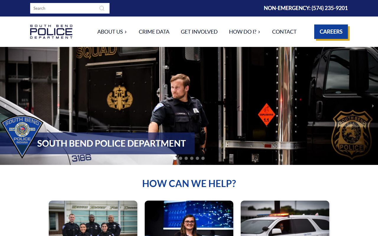 South Bend Police Department website showing department contact and records request resources