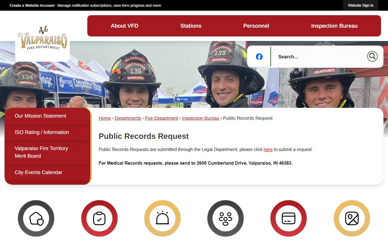 Valparaiso Police public records request page