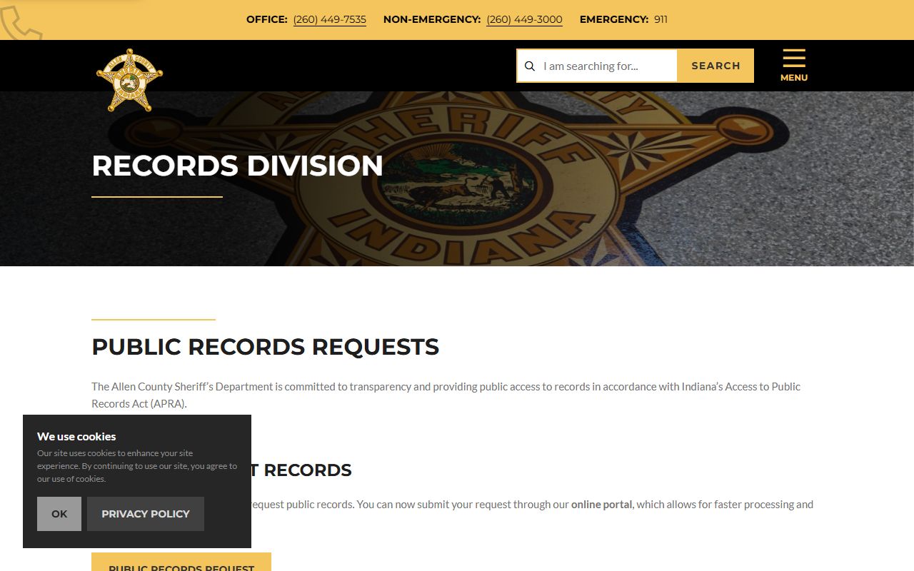 Allen County Sheriff Records Division police records