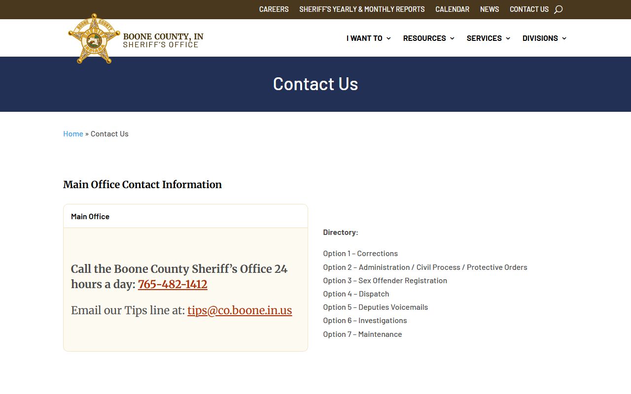 Boone County Sheriff contact page police records