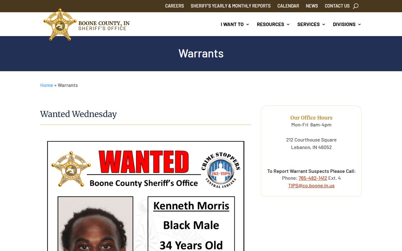 Boone County Sheriff warrants database police records
