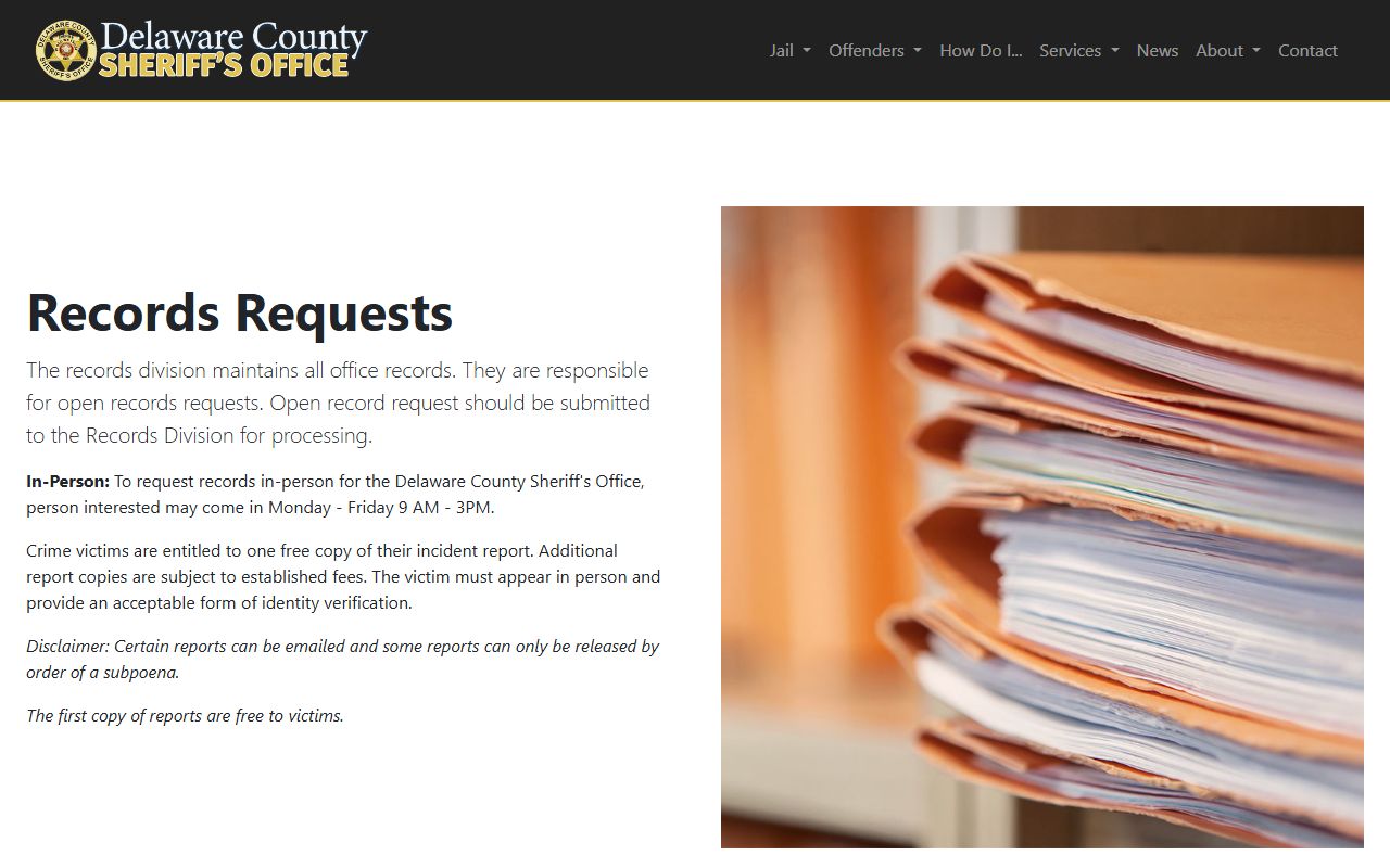 Delaware County Sheriff records division police records