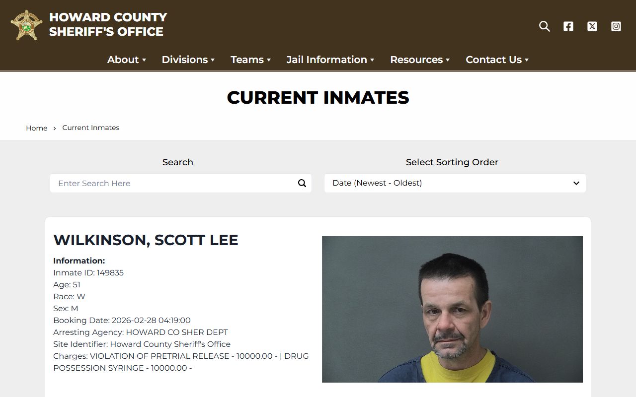 Howard County Sheriff inmate search police records