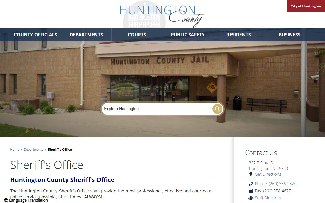 Huntington County Sheriff's Office police records