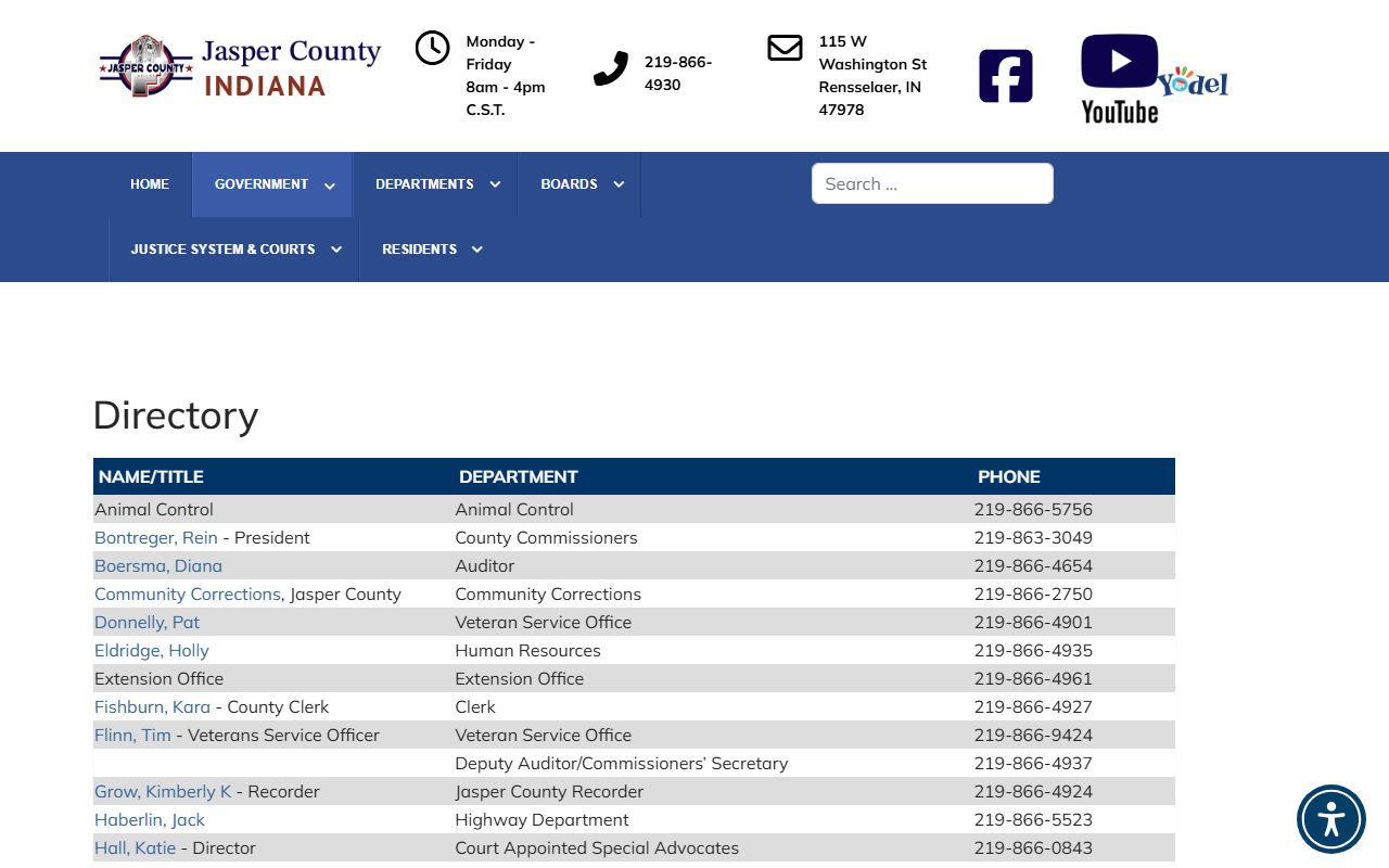 Jasper County government directory police records